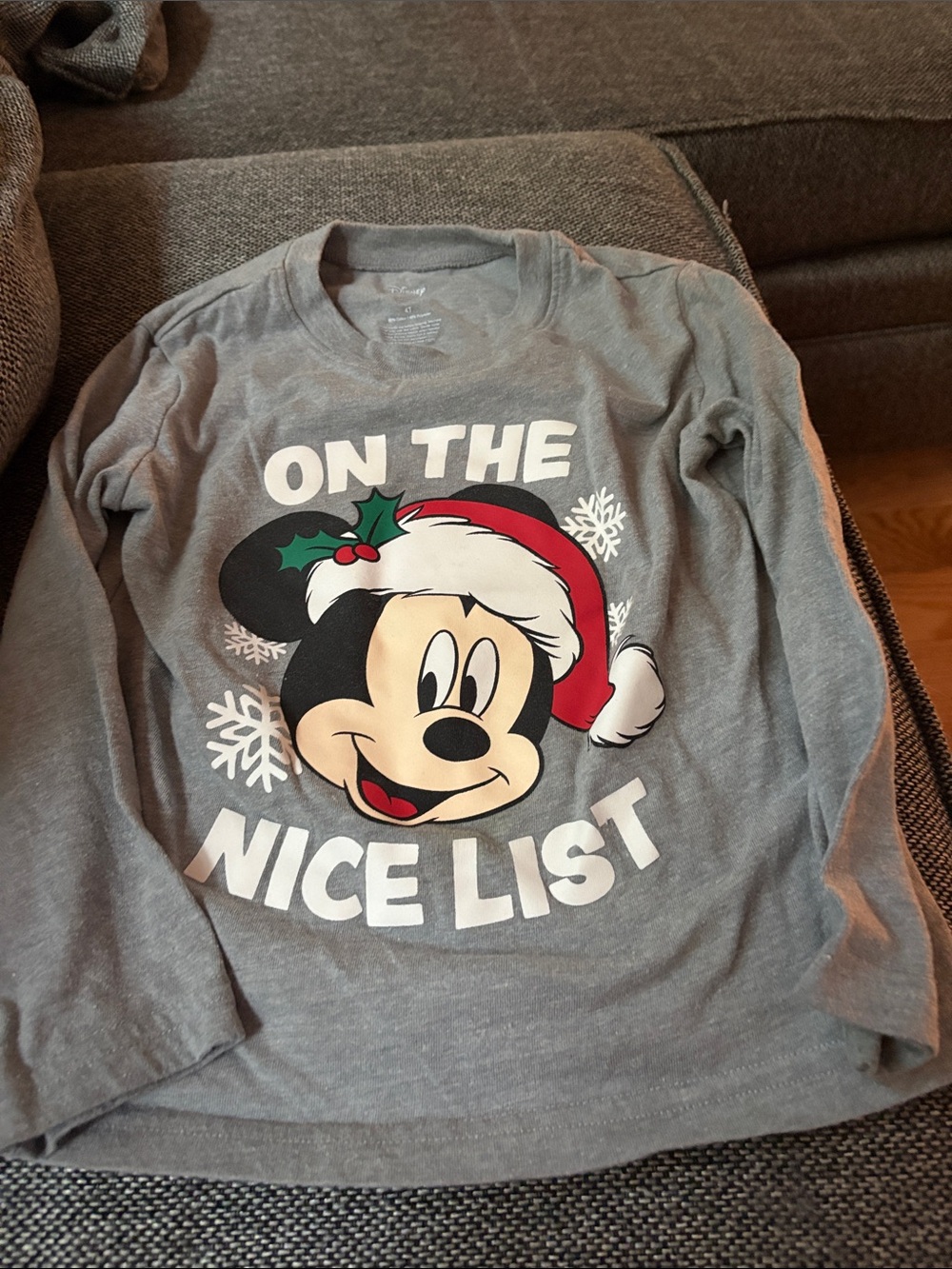 Disney Gray Long-Sleeve Mickey Mouse 'On The Nice List' Holiday Tee